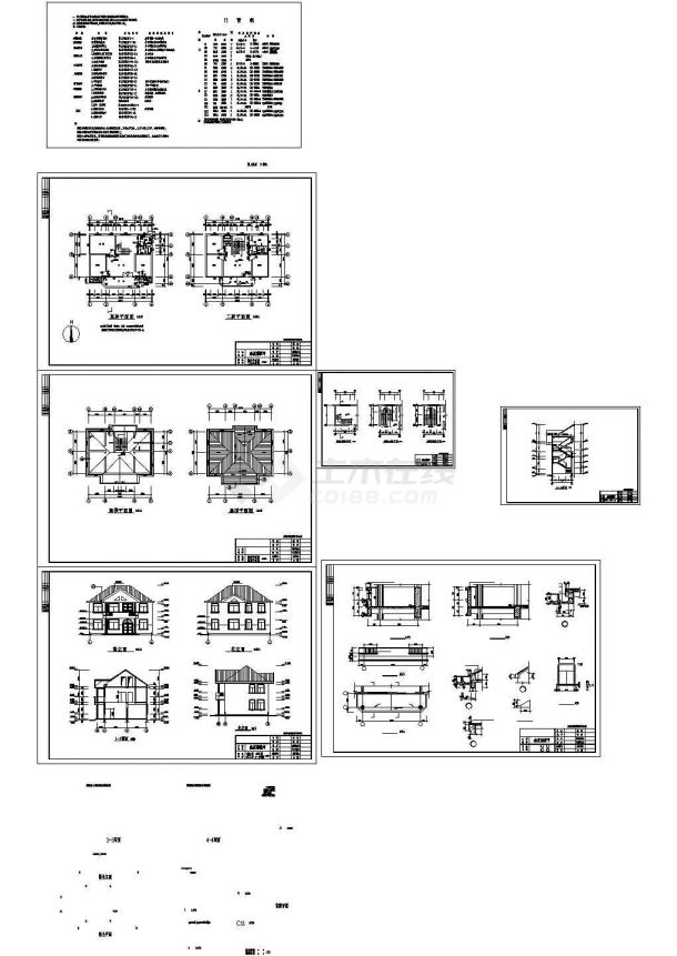 某二层带阁楼层框架结构豪华别墅设计cad全套建施图纸（含设计说明）-图一