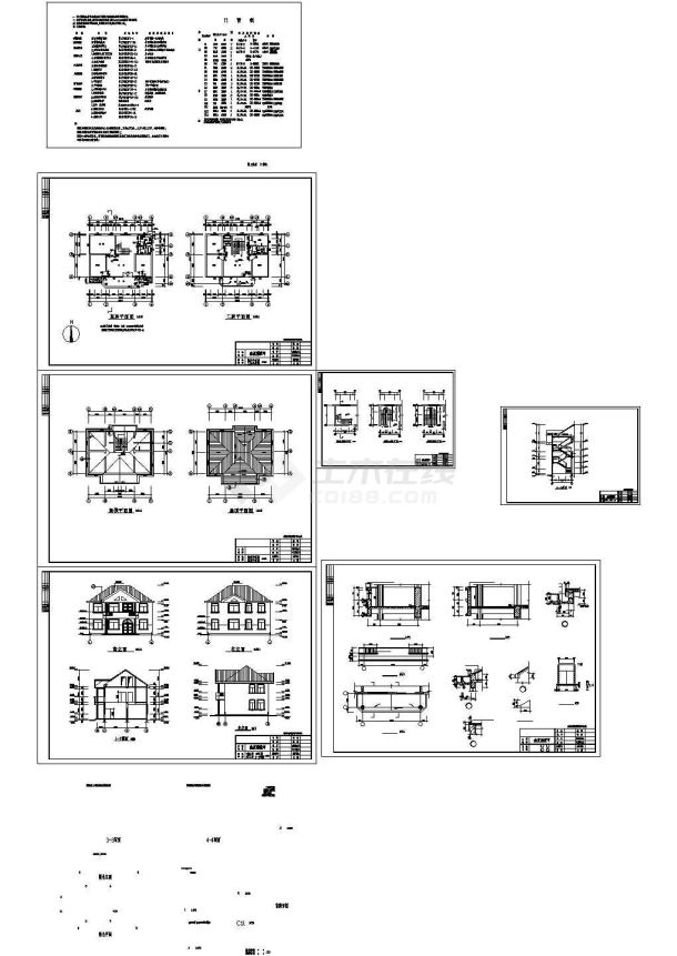 某二层带阁楼层框架结构豪华别墅设计cad全套建施图纸（含设计说明）-图二