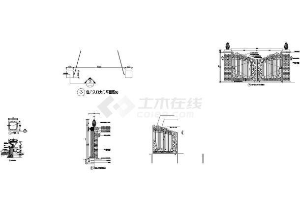 某高档私人别墅大门建筑设计CAD施工图-图二