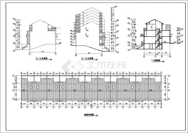3层框架结构11户并联式斜坡住宅楼建筑设计CAD图纸-图一