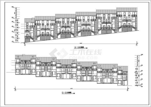3层框架结构11户并联式斜坡住宅楼建筑设计CAD图纸-图二