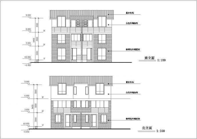 湖州市某小区3层砖混结构双拼式别墅建筑设计CAD图纸（每户195平米）_图1