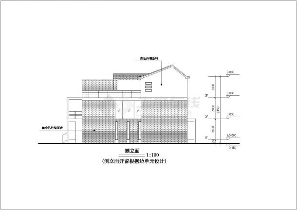 湖州市某小区3层砖混结构双拼式别墅建筑设计CAD图纸（每户195平米）-图二