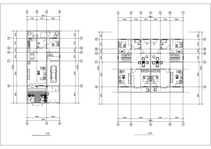 3层框架结构双拼式别墅全套建筑设计CAD图纸（每户320平米）_图1