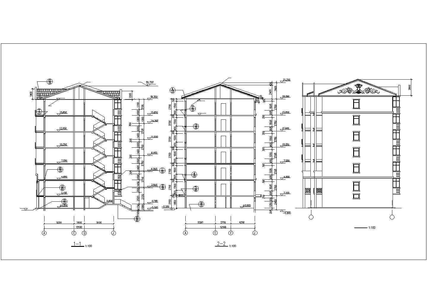 4100平米6层砖混结构住宅楼建筑设计CAD图纸（不含半地下室层）