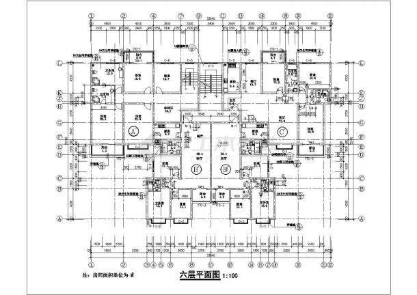 7层混合结构住宅楼平面设计CAD图纸（含地下室/1层4户）-图一