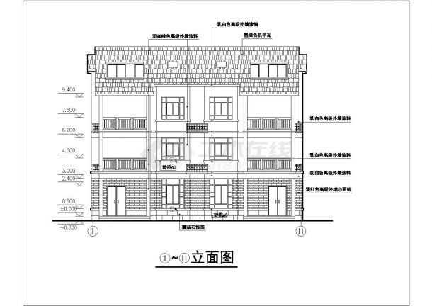 占地315平米3层框混结构双拼别墅建筑设计CAD图纸（含结构图）-图一
