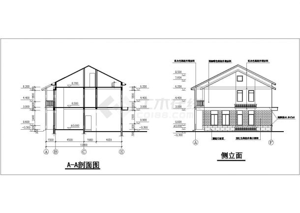 2+1层砖混结构双拼别墅建筑设计CAD图纸（每户占地130平米）-图一