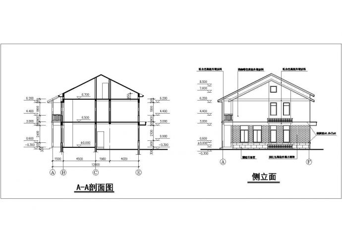 2+1层砖混结构双拼别墅建筑设计CAD图纸（每户占地130平米）_图1