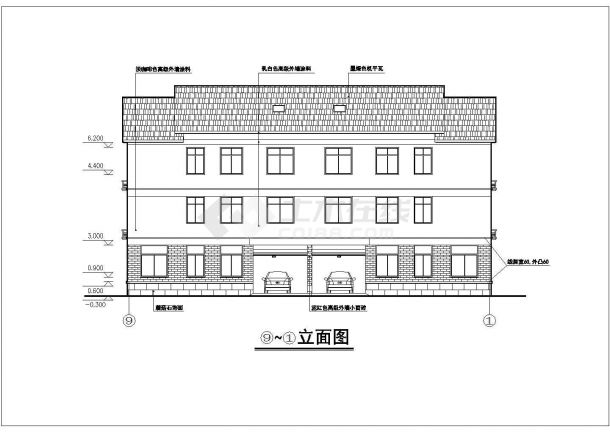 慈溪市某村镇3层框混结构并联别墅建筑设计CAD图纸（含结构图）-图一