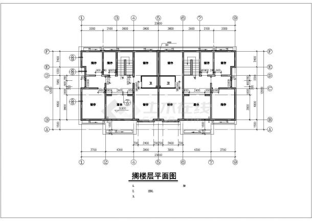 慈溪市某村镇3层框混结构并联别墅建筑设计CAD图纸（含结构图）-图二
