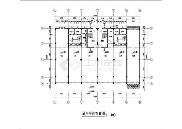 1700平米6层框混结构商住楼建筑设计CAD图纸（底层商铺）-图一