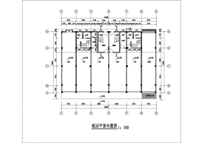 1700平米6层框混结构商住楼建筑设计CAD图纸（底层商铺）_图1
