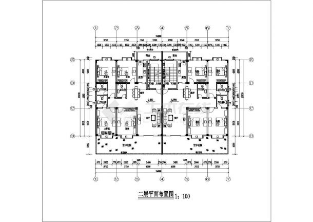 1700平米6层框混结构商住楼建筑设计CAD图纸（底层商铺）-图二