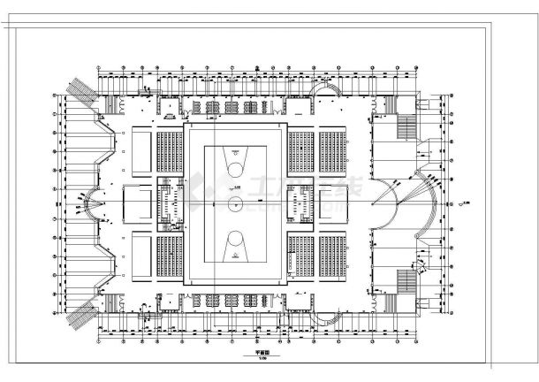 框架构体育馆建筑设计图（可举行中小型篮排球比赛）-图二