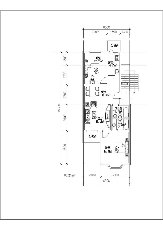 多层户型住宅建筑CAD示意图_图1