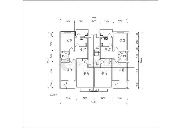 多层户型住宅建筑CAD示意图-图二