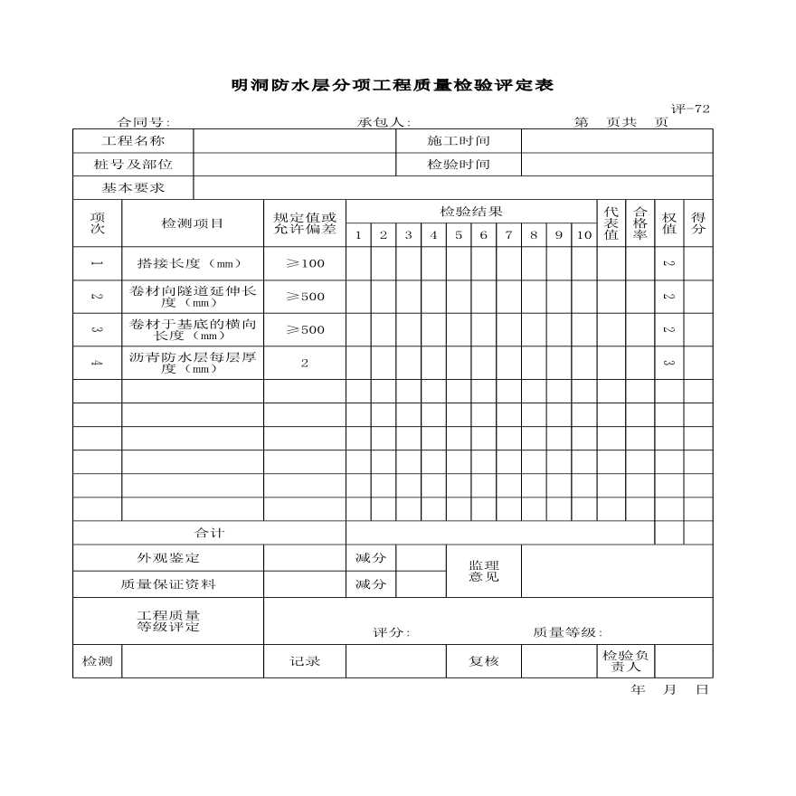 明洞防水层分项工程质量检验评定表-图一