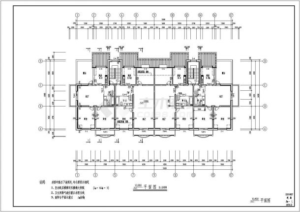 青岛市多层坡屋顶的建筑施工CAD布置图-图二