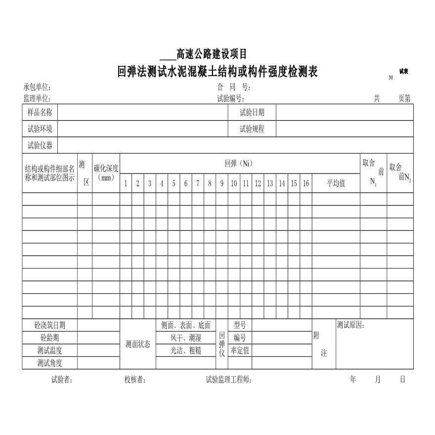 回弹法测试水泥混凝土结构或构件强度检测表-图一