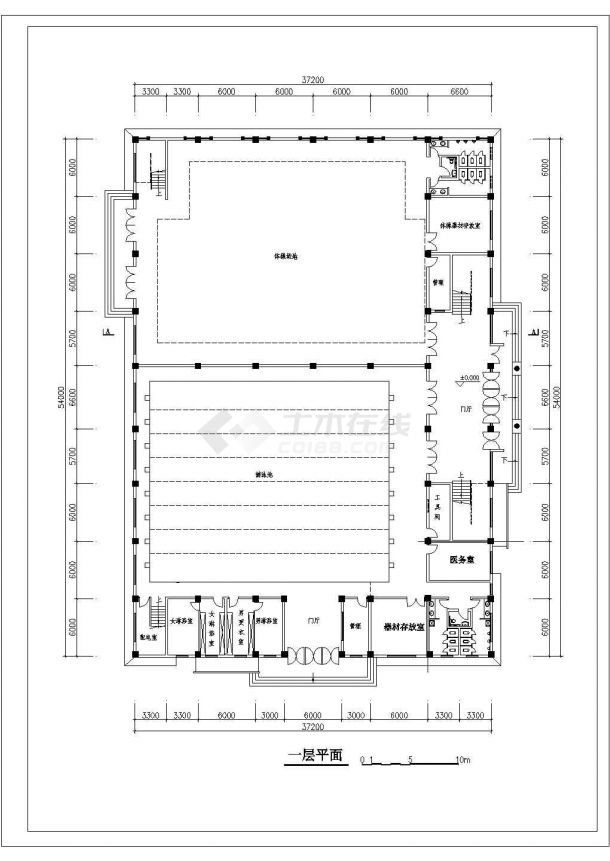 某两层体育馆建筑设计图-图二