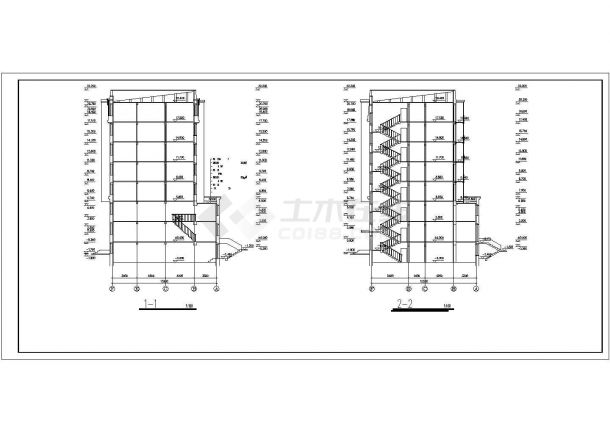 7层临街框混结构商住楼建筑设计CAD图纸（1-2层商用）-图二