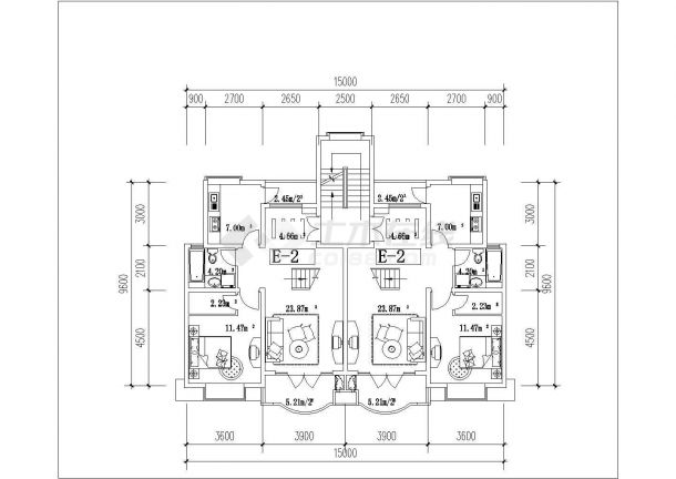 扬州市某社区5层砖混结构住宅楼平面设计CAD图纸（1层2户）-图一