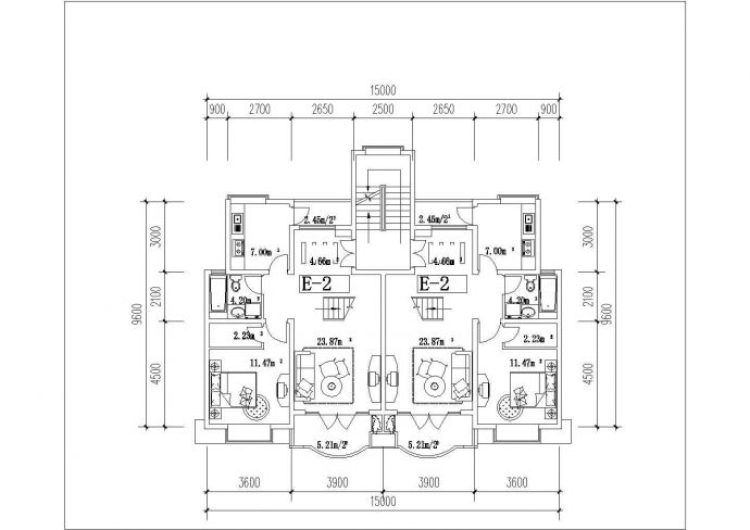 扬州市某社区5层砖混结构住宅楼平面设计CAD图纸（1层2户）_图1