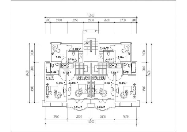 扬州市某社区5层砖混结构住宅楼平面设计CAD图纸（1层2户）-图二