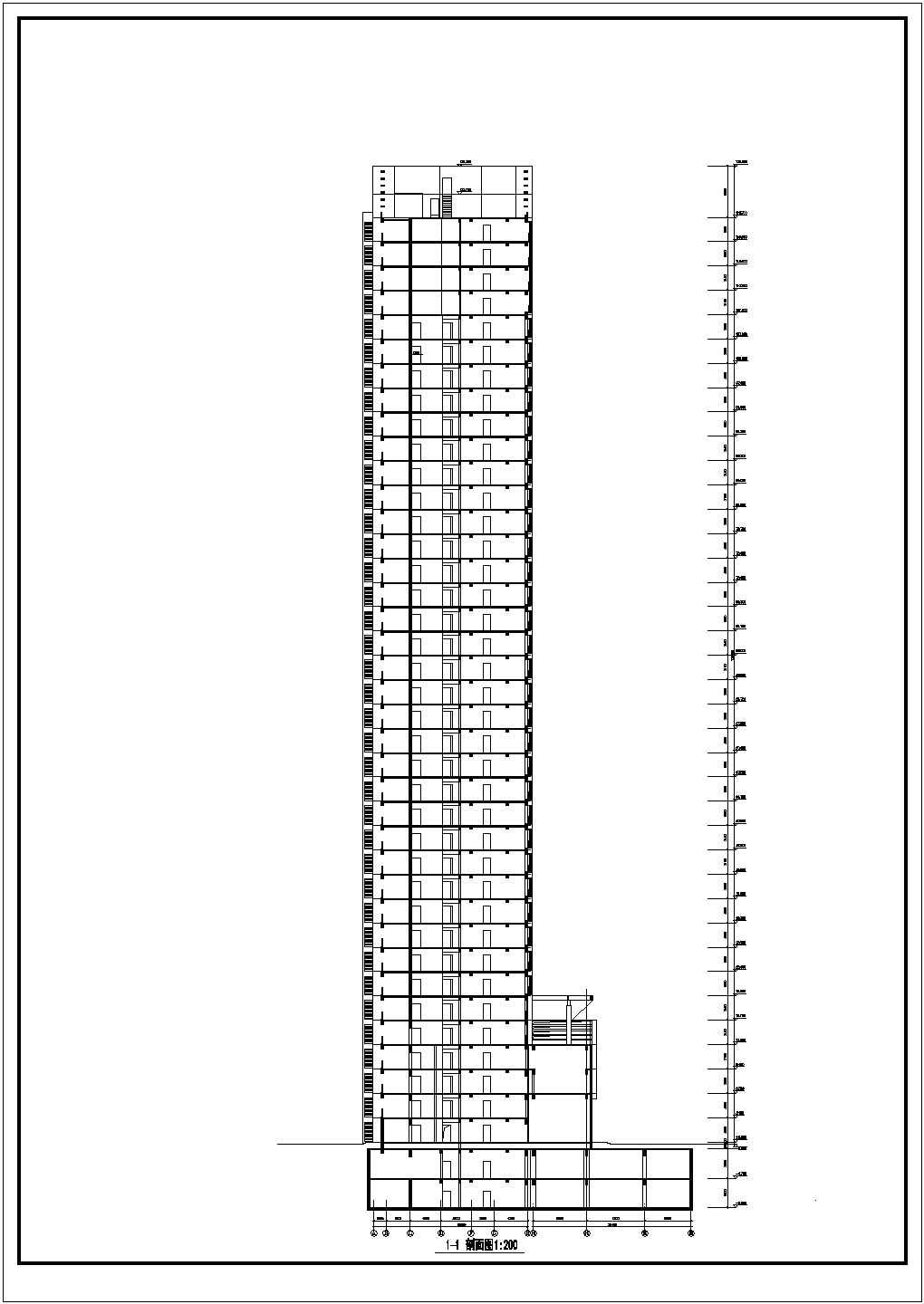 38层框架剪力墙结构商住公寓楼建筑设计CAD图纸（1-5层商用）