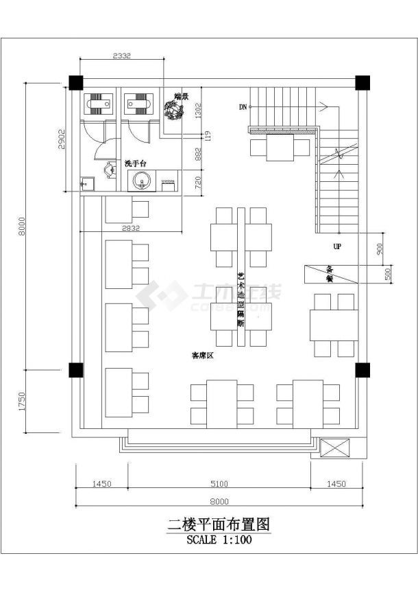 小型火锅店室内装修方案cad平面施工设计图纸-图二