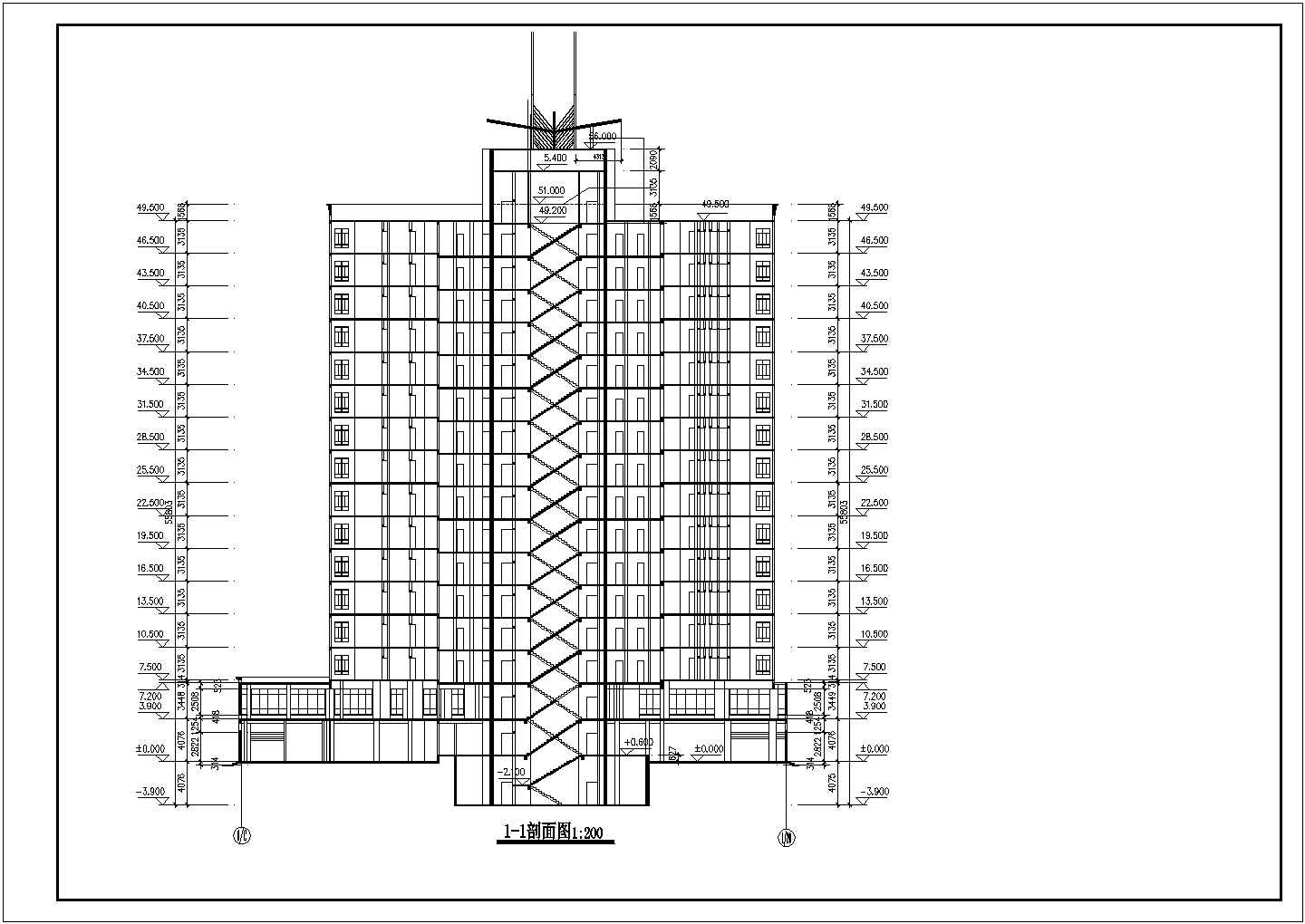 16层框架剪力墙结构商住楼建筑设计CAD图纸（1-2层商用）