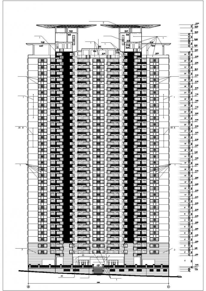 西安市某新建小区33+2层剪力墙结构住宅楼立剖面设计CAD图纸_图1