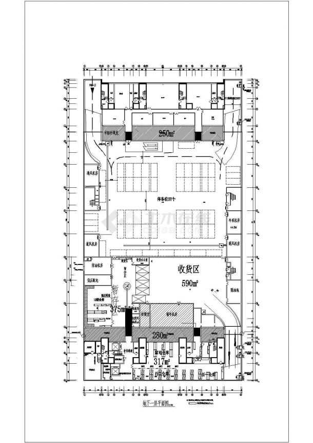某地下一层地上三层大型砖混结构商场设计cad建筑平面方案图（甲级院设计）-图一