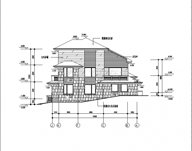 二套三层日式双拼别墅住宅楼建筑设计施工cad图纸（含说明）-图一