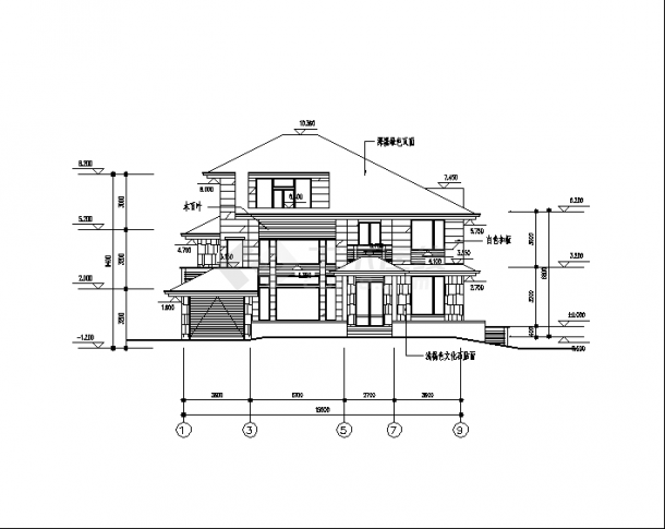 二套三层日式双拼别墅住宅楼建筑设计施工cad图纸（含说明）-图二