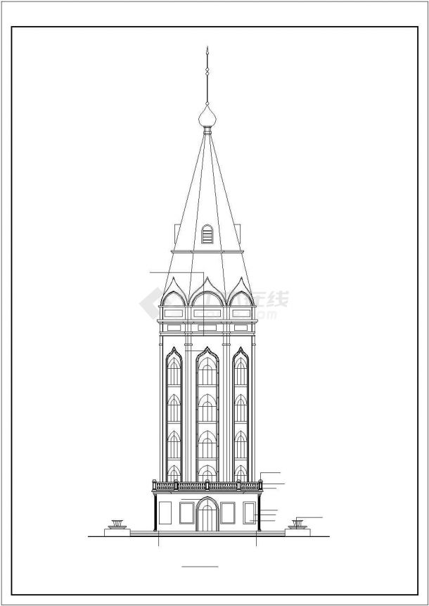 上海某地欧式观光塔建筑设计cad全套图纸-图二