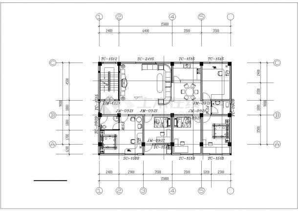 6层民居住宅楼平面设计CAD图纸（1层1户/五套方案）-图一