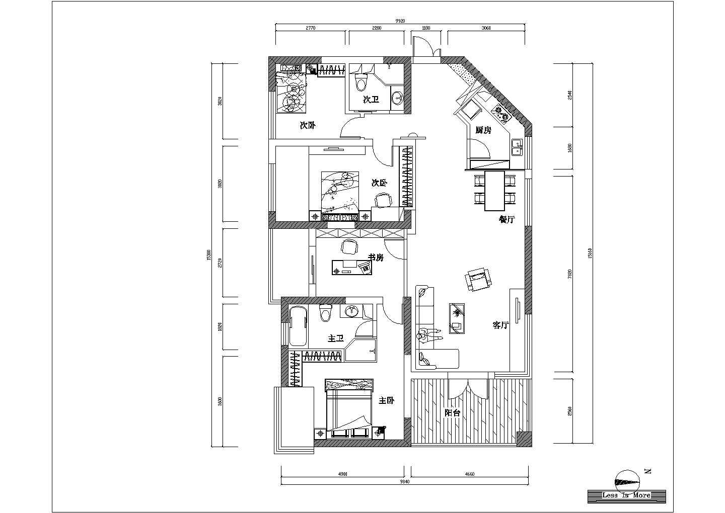 三亚市某新建小区欧式风格样板房装修施工设计CAD图纸
