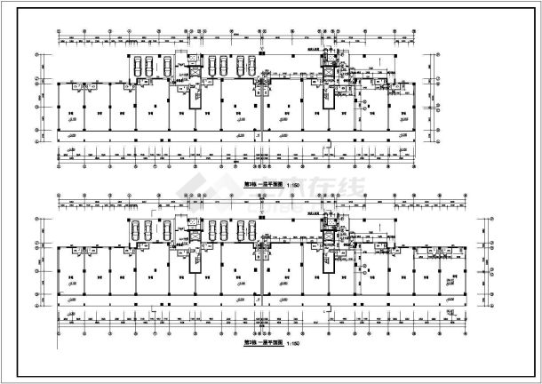 临街2层框混结构商住楼平面设计CAD图纸（底层商铺/2套方案）-图一