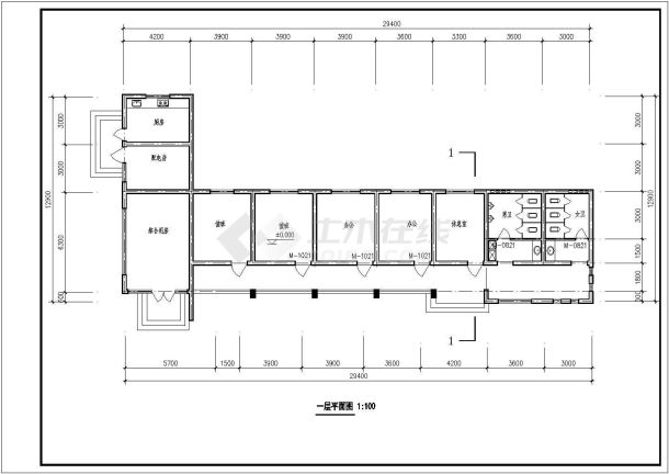 【常州】某二层公厕建筑全套施工设计cad图纸-图二