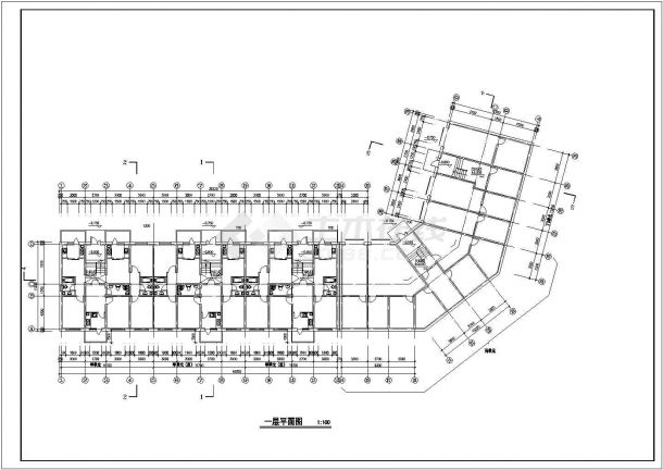 孝感市某小区七层混合结构转角式住宅楼建筑设计CAD图纸-图二