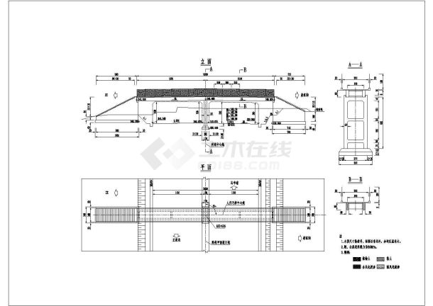 青岛市某人行天桥汇建筑设计CAD布置图-图二