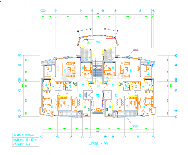 某地多层一楼梯2电梯每层2户高档大户型住宅楼设计图纸-图二