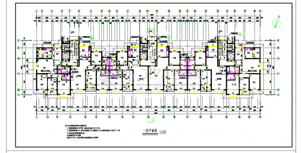 某地多层3单元每单元2户（单元内户型不对称）住宅楼设计图纸-图一