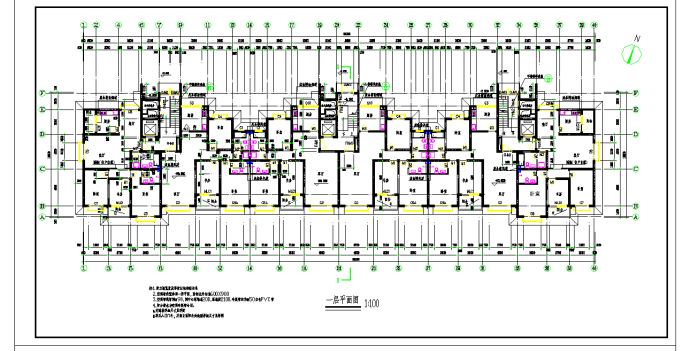 某地多层3单元每单元2户（单元内户型不对称）住宅楼设计图纸_图1