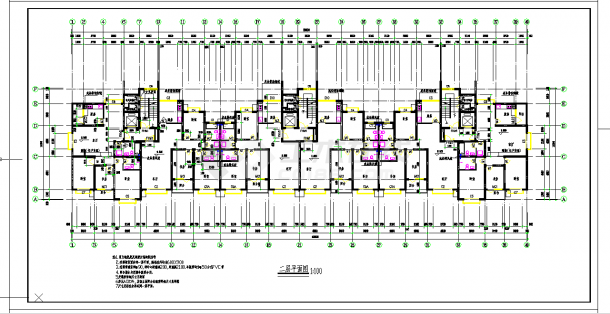 某地多层3单元每单元2户（单元内户型不对称）住宅楼设计图纸-图二