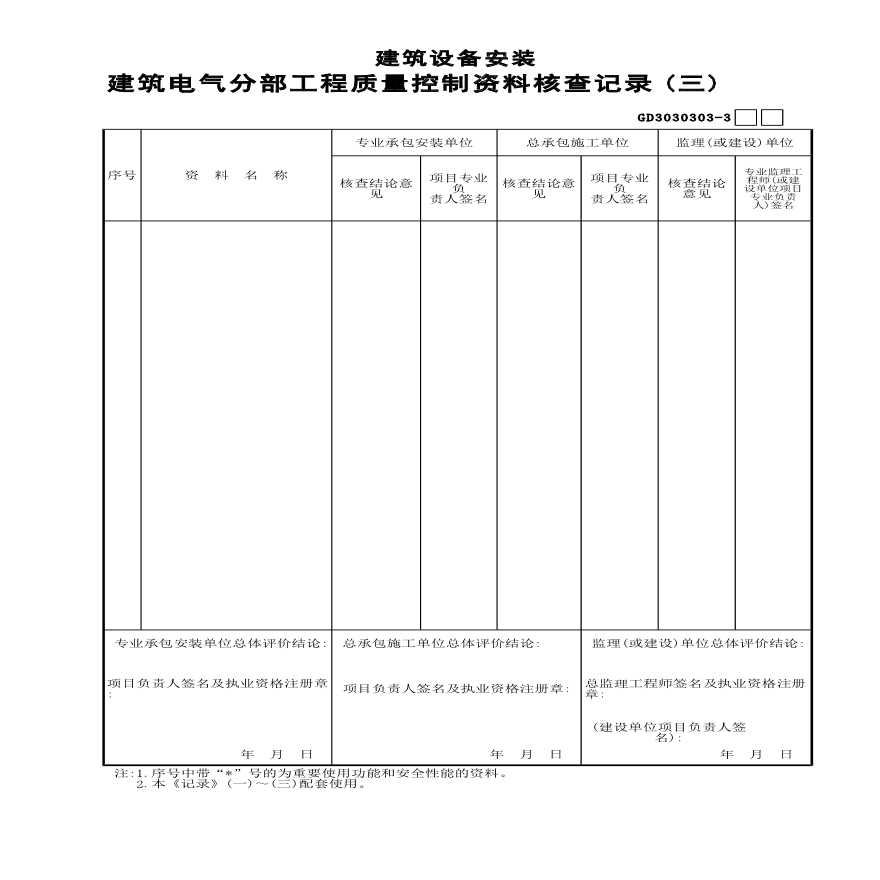 建筑电气分部工程质量控制资料核查记录(3)