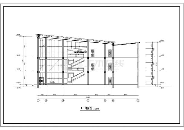 1980平米3层框架筒型结构休闲会所全套建筑设计CAD图纸-图二