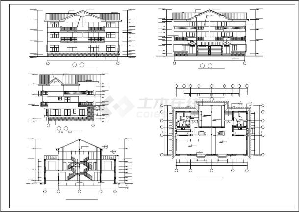 三层双拼别墅施工图CAD-图二